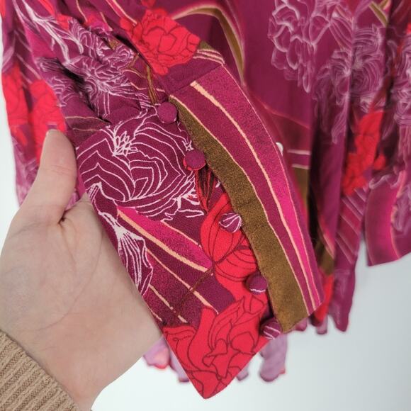 Free People Floral V Neck Feild Of Flowers Long Sleeve Tunic Mini Dress S - Picture 7 of 10